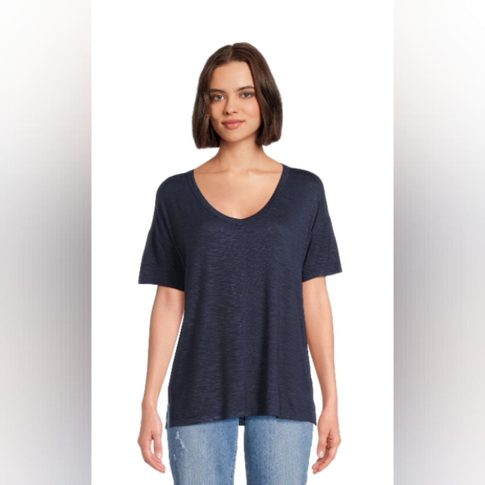 NWT T&T SS Dark Navy Textured V Neck Tee Sz Large